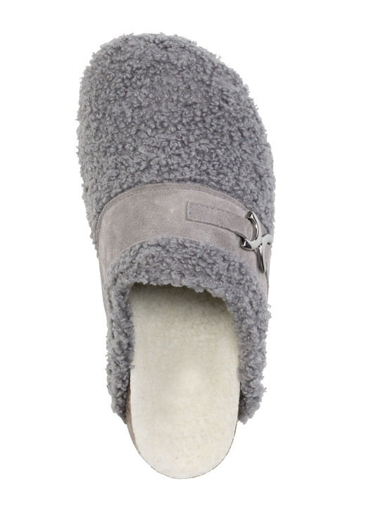 Hausschuhe - Laurina Pantoffel aus weichem Plüsch mit Veloursbesatz, in Größe 036 bis 042, in Farbe SANDBEIGE Ansicht 5