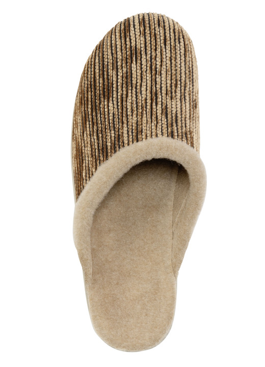 Hausschuhe - Laurina Pantoffel aus changierendem Cord-Material mit Filzbesatz, in Größe 036 bis 041, in Farbe CAMEL Ansicht 2