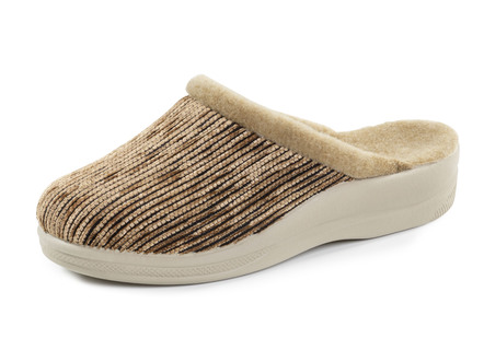 Laurina Pantoffel aus changierendem Cord-Material mit Filzbesatz