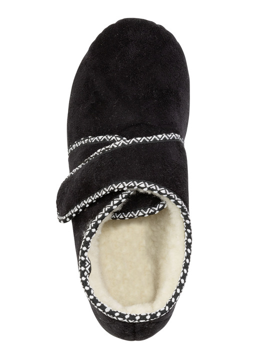 Hausschuhe - Warme Damen-Hausschuhe, Weite H, mit Klettverschluss, in Größe 036 bis 042, in Farbe SCHWARZ Ansicht 2