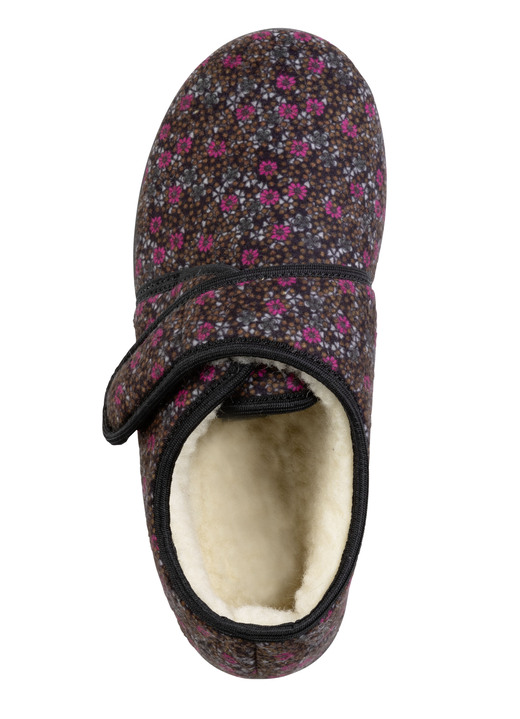 Hausschuhe - Warme Damen-Hausschuhe, Weite H, mit Klettverschluss, in Größe 036 bis 042, in Farbe SCHWARZ-BUNT Ansicht 2