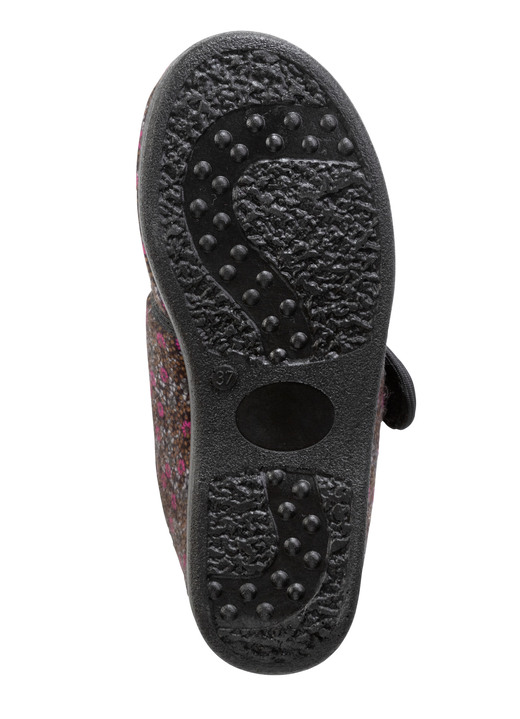 Hausschuhe - Warme Damen-Hausschuhe, Weite H, mit Klettverschluss, in Größe 036 bis 042, in Farbe SCHWARZ-BUNT Ansicht 3