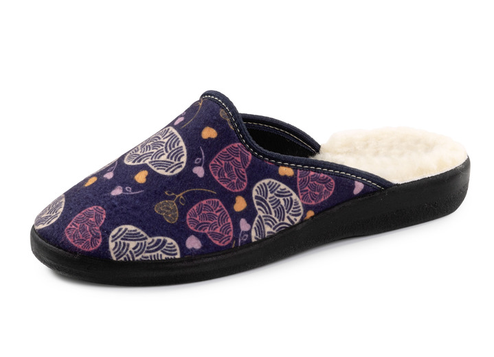 Damenmode - Zweierpack, gefütterte Damen-Hausschuhe, Weite H, mit Textildruck, in Größe 036 bis 042, in Farbe 1X BORDEAUX, 1X MARINE Ansicht 5