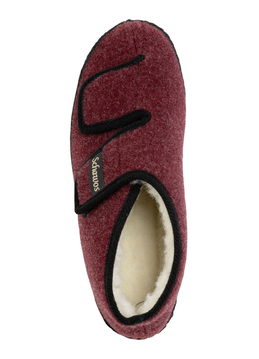 Hausschuhe - Textil-Stiefelette mit zwei praktischen Klettspangen, in Größe 036 bis 042, in Farbe BORDEAUX-SCHWARZ Ansicht 2