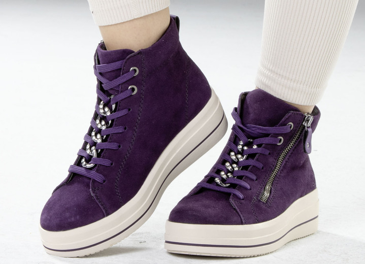 Stiefel & Stiefeletten - Remonte Bootie mit funkelnder Zierkette an der Schnürung, in Größe 036 bis 042, in Farbe LILA Ansicht 6