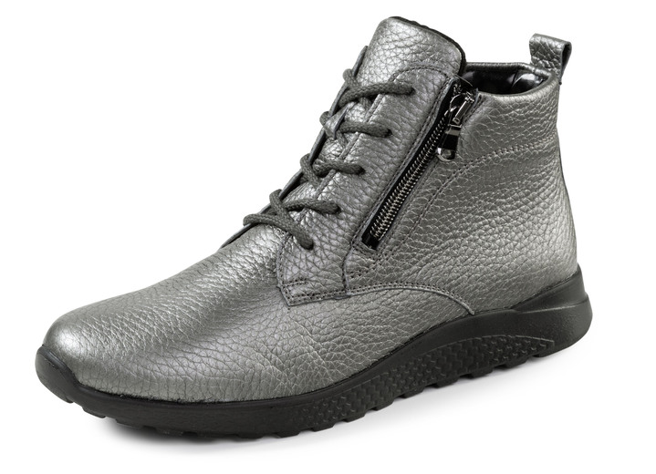 Weite H - Waldläufer Schnür-Stiefelette aus genarbtem Hirsch-Nappaleder, in Größe 4 1/2 bis 9, in Farbe ALTSILBER Ansicht 1