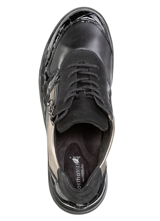 Weite H - Schnür-Sneaker aus Nappaleder  Ansicht 2 Weite H - Schnür-Sneaker aus Nappaleder , in Größe 035 bis 080, in Farbe SCHWARZ-ALTGOLD Ansicht 2