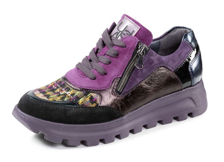 Damenmode - Waldläufer Schnür-Sneaker mit buntem Textilmaterial kombiniert, in Größe 3 1/2 bis 8, in Farbe LILA-BUNT Ansicht 1