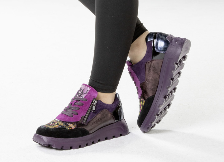 Weite H - Waldläufer Schnür-Sneaker mit buntem Textilmaterial kombiniert Ansicht 4 Weite H - Waldläufer Schnür-Sneaker mit buntem Textilmaterial kombiniert, in Größe 3 1/2 bis 8, in Farbe LILA-BUNT Ansicht 4