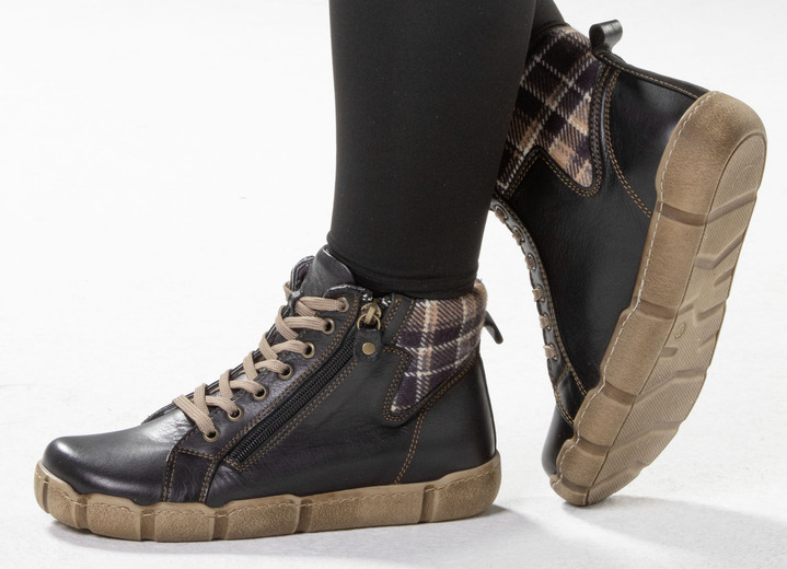 Stiefel & Stiefeletten - Andrea Conti Schnür-Bootie mit Schaftrand aus kariertem Textil, in Größe 036 bis 042, in Farbe JEANS Ansicht 7