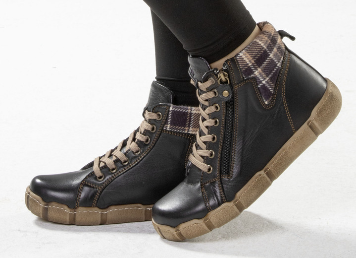 Stiefel & Stiefeletten - Andrea Conti Schnür-Bootie mit Schaftrand aus kariertem Textil, in Größe 036 bis 042, in Farbe JEANS Ansicht 8