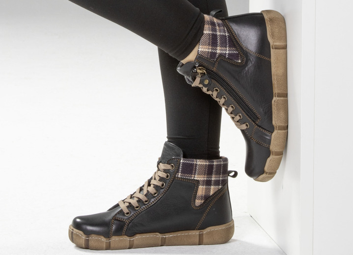 Stiefel & Stiefeletten - Andrea Conti Schnür-Bootie mit Schaftrand aus kariertem Textil, in Größe 036 bis 042, in Farbe JEANS Ansicht 9