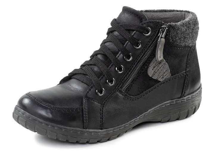 Stiefel & Stiefeletten - ELENA EDEN Schnür-Bootie aus Leder-Materialmix, in Größe 036 bis 042, in Farbe SCHWARZ-GRAU Ansicht 1