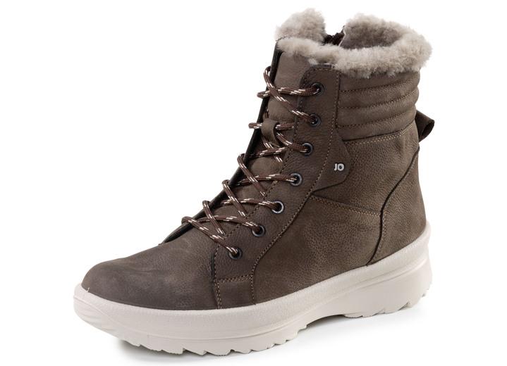 Stiefel & Stiefeletten - Schnür-Bootie aus genarbtem Rind-Nubukleder, in Größe 036 bis 042, in Farbe NUGAT Ansicht 1