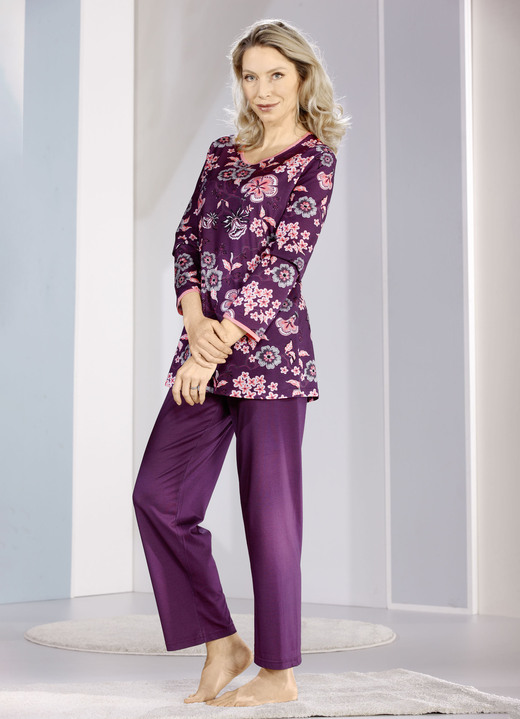 Schlafanzüge & Shortys - Laurina Schlafanzug, lange Ärmel und langer Hose  Ansicht 2 Schlafanzüge & Shortys - Laurina Schlafanzug, lange Ärmel und langer Hose , in Größe 036 bis 054, in Farbe BORDEAUX-BUNT Ansicht 2