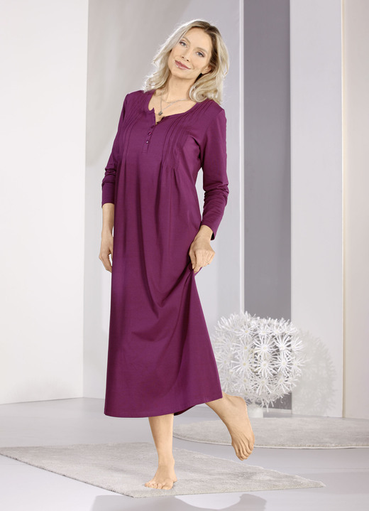 Langarm - Nachthemd, Langarm mit Biesenverarbeitung und Knopfleiste Ansicht 3 Langarm - Nachthemd, Langarm mit Biesenverarbeitung und Knopfleiste, in Größe 036 bis 056, in Farbe PETROL Ansicht 3