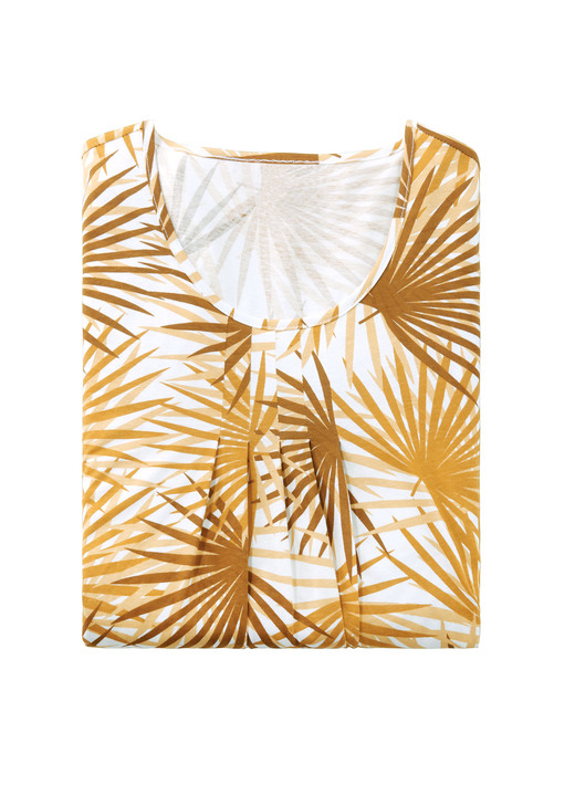 Kurzarm - Nachthemd mit Absteppung und Faltenlegung, in Größe 038 bis 056, in Farbe ECRU-SAFRAN-OCKER Ansicht 2