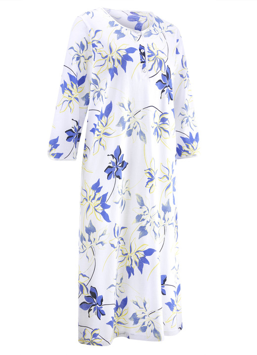 Langarm - Zweierpack Nachthemden, uni und allover dessiniert mit Knopfleiste Ansicht 4 Langarm - Zweierpack Nachthemden, uni und allover dessiniert mit Knopfleiste, in Größe 038 bis 056, in Farbe 1X ROYALBLAU, 1X WEISS-BUNT Ansicht 4