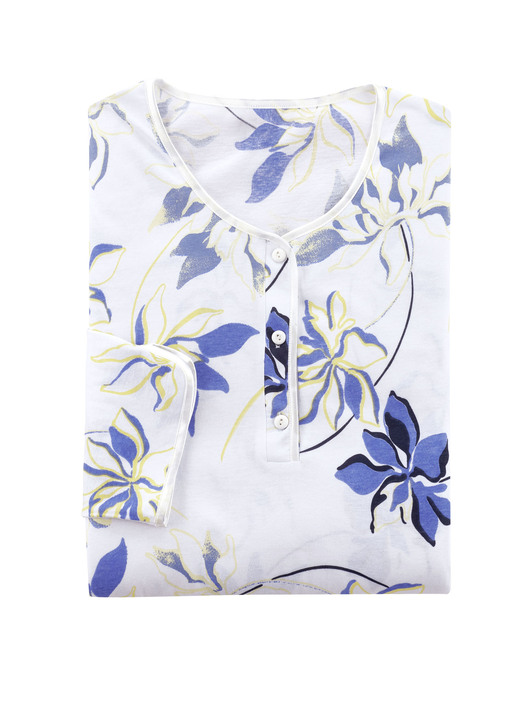 Langarm - Zweierpack Nachthemden, uni und allover dessiniert mit Knopfleiste Ansicht 5 Langarm - Zweierpack Nachthemden, uni und allover dessiniert mit Knopfleiste, in Größe 038 bis 056, in Farbe 1X ROYALBLAU, 1X WEISS-BUNT Ansicht 5