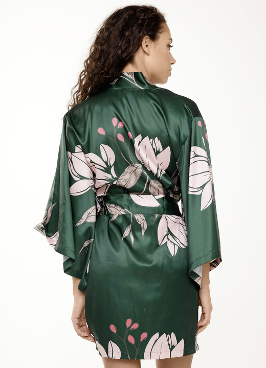 Hausmäntel - LingaDore Hausmantel in Kimonoform mit buntem Druckdessin Ansicht 7 Hausmäntel - LingaDore Hausmantel in Kimonoform mit buntem Druckdessin, in Größe L (42) bis XXL (44), in Farbe DUNKELGRÜN-ROSÉ-BUNT Ansicht 7
