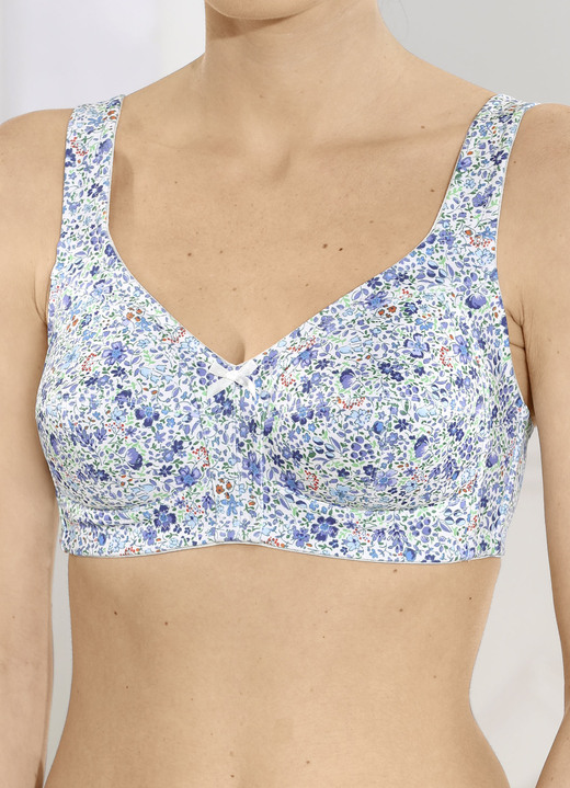 Soft-BH - Susa BH mit verstärktem Rückteil, in Größe 080 bis 120, in Cup F, in Farbe WEISS-BLAU-BUNT Ansicht 1