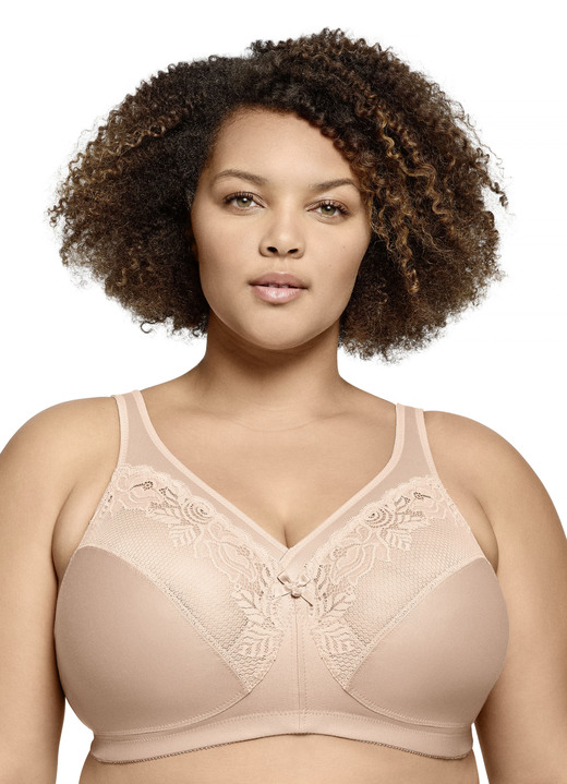 Soft-BH - Glamorise Minimizer-BH mit elastischer Spitze, in Größe 080 bis 110, in Cup G, in Farbe PUDER Ansicht 1