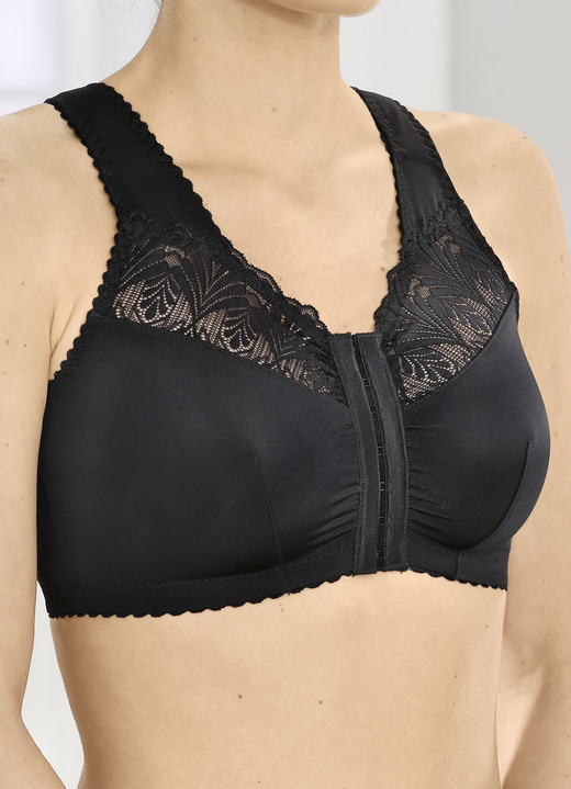 Soft-BH - BH mit praktischem Vorderverschluss, in Größe 080 bis 105, in Cup D, in Farbe SCHWARZ Ansicht 1