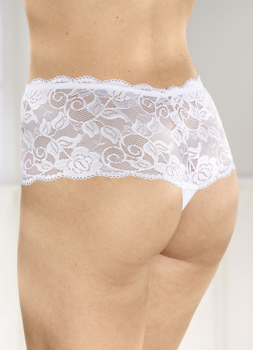 SALE % - Dreierpack String-Pants aus elastischer Spitze, in Größe 036 bis 050, in Farbe WEISS Ansicht 1
