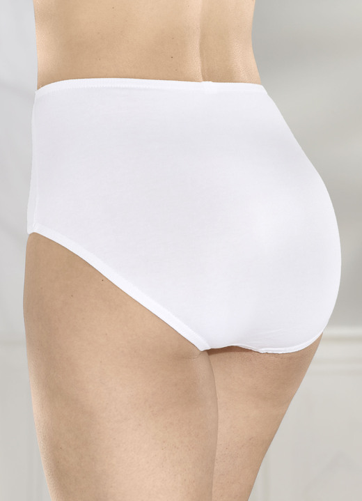- Fünferpack Slips mit elastischen Spitzeneinsätzen, in Größe 040 bis 060, in Farbe WEISS Ansicht 2