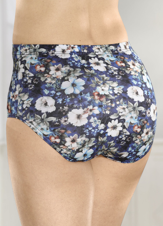 - Laurina Dreierpack Slips mit Dehnbund, in Größe 038 bis 054, in Farbe 2X BLAU-TÜRKIS-BUNT BEDRUCKT, 1X MARINE Ansicht 2