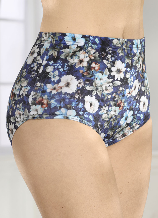 Slips - Laurina Dreierpack Slips mit Dehnbund, in Größe 038 bis 054, in Farbe 2X BLAU-TÜRKIS-BUNT BEDRUCKT, 1X MARINE Ansicht 1