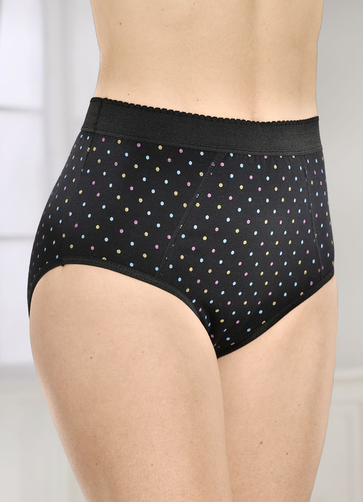Damenmode - Fünferpack Formslips mit verstärkter Bauchpartie , in Größe 038 bis 056, in Farbe SCHWARZ-BUNT Ansicht 1