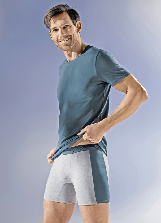 Unterhemden - Dreierpack Shirts mit Elasthan, in Größe 005 bis 011, in Farbe 2X RAUCHBLAU, 1X GRAU MELIERT Ansicht 1