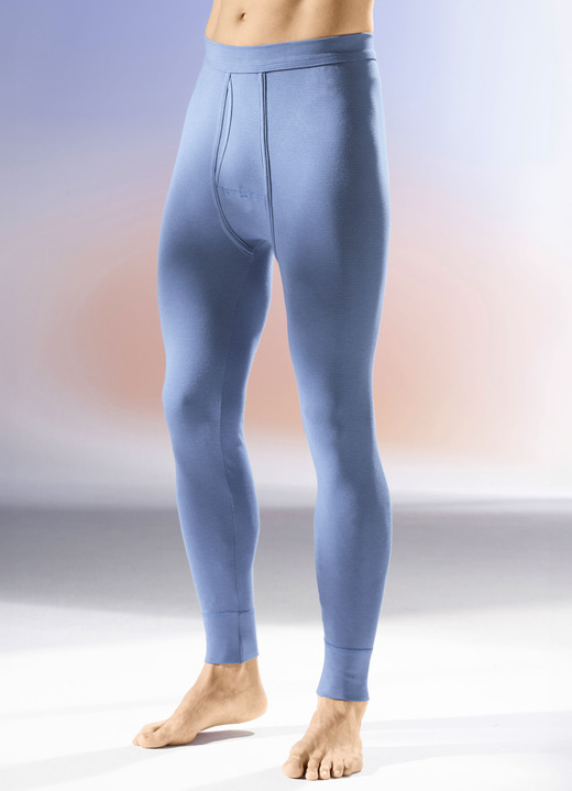Slips & Unterhosen - Zweierpack Unterhosen, lang, mit Softbund, in Größe 005 bis 012, in Farbe 1X JEANSBLAU MELIERT, 1X ANTHRAZIT MELIERT Ansicht 1