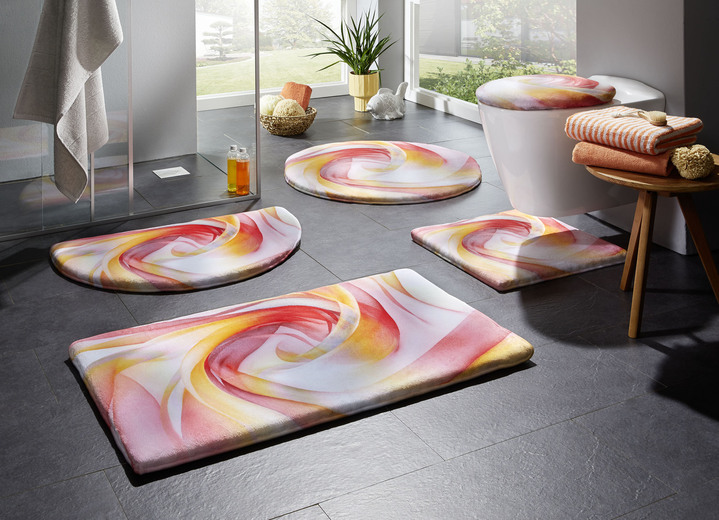 SALE % - Traumhaft weiche, bedruckte Badvorleger, in Größe 100 (Vorleger halbrund, 50/ 80 cm) bis 112 (Motiv-WC-Deckelbezug, 47/ 50 cm), in Farbe ROT-GELB Ansicht 1