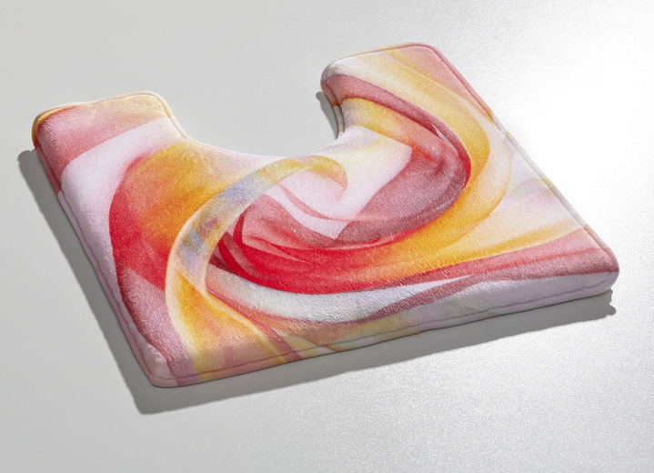Badgarnituren - Traumhaft weiche, bedruckte Badvorleger, in Größe 100 (Vorleger halbrund, 50/ 80 cm) bis 112 (Motiv-WC-Deckelbezug, 47/ 50 cm), in Farbe ROT-GELB Ansicht 3