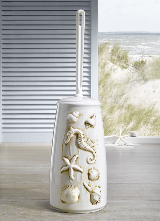 Badezimmeraccessoires - Handgearbeitete WC-Garnitur aus Keramik, in Farbe CREME-TÜRKIS Ansicht 2