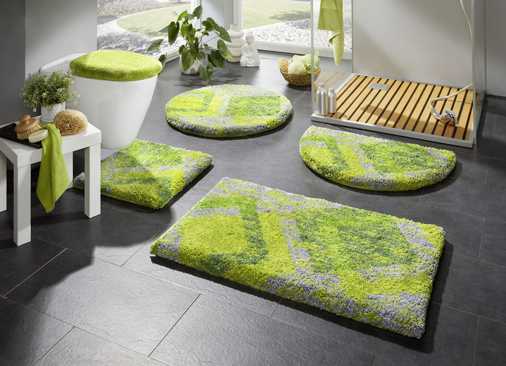 Badgarnituren - Moderne Badgarnitur aus dem Hause Grund, in Größe 100 (Vorleger halbrund, 50/ 80 cm) bis 112 (WC-Deckelbezug, 47/ 50 cm), in Farbe TERRA-GRAU Ansicht 2