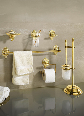 Badezimmeraccessoires - Herrliches Badezimmer-Zubehör aus poliertem Messing, in Farbe MESSING, in Ausführung Seifenschale mit Halter