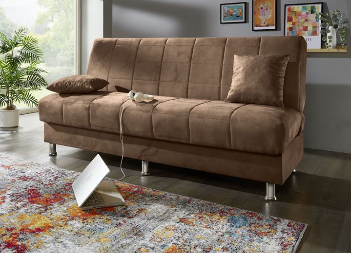 Schlafsofas - Schlafsofa mit Bettkasten und Dekokissen, in Farbe BRAUN Ansicht 1