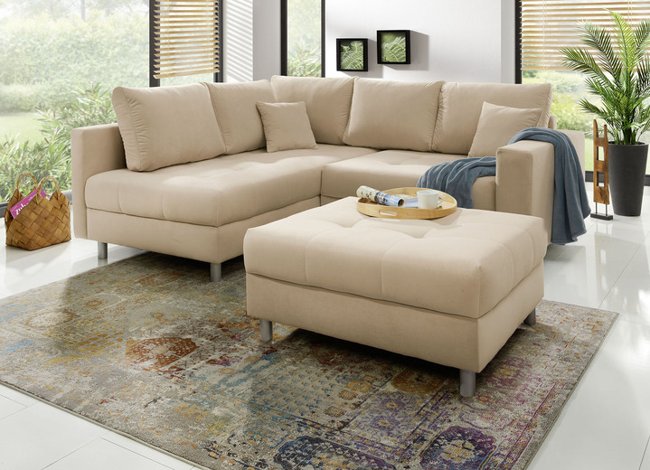 Polsterecken - Polstermöbel mit Hocker und Kissen, in Farbe CREME, in Ausführung Polsterecke mit Hocker, 217x188 cm Ansicht 1