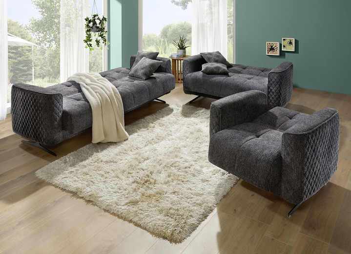 Polstergruppen - Polstermöbel mit Bettfunktion und Dekokissen, in Farbe CREME, in Ausführung Polstergruppe, 2-teilig: 1 Dreisitzer und 1 Zweisitzer Ansicht 3