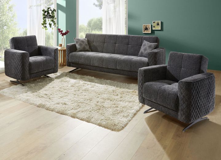 Polstergruppen - Polstermöbel mit Bettfunktion und Dekokissen, in Farbe CREME, in Ausführung Polstergruppe, 2-teilig: 1 Dreisitzer und 1 Zweisitzer Ansicht 4