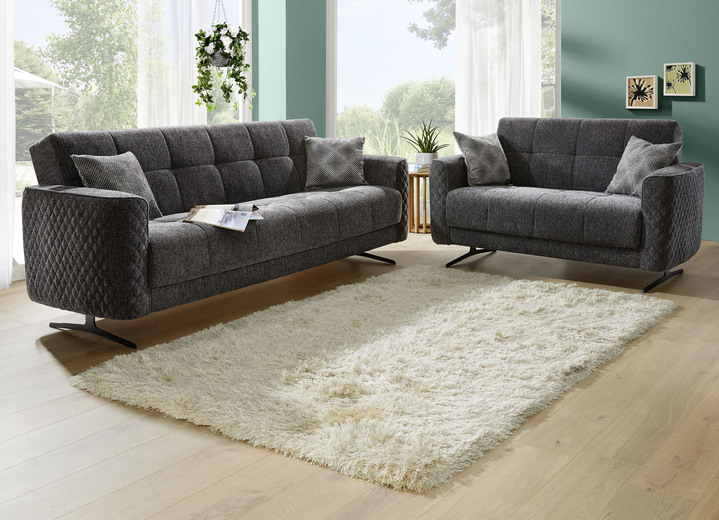 Polstergruppen - Polstermöbel mit Bettfunktion und Dekokissen, in Farbe CREME, in Ausführung Polstergruppe, 2-teilig: 1 Dreisitzer und 1 Zweisitzer Ansicht 5