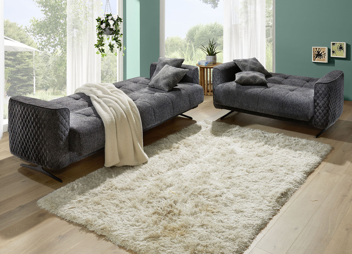 Polstergruppen - Polstermöbel mit Bettfunktion und Dekokissen, in Farbe CREME, in Ausführung Polstergruppe, 2-teilig: 1 Dreisitzer und 1 Zweisitzer Ansicht 6