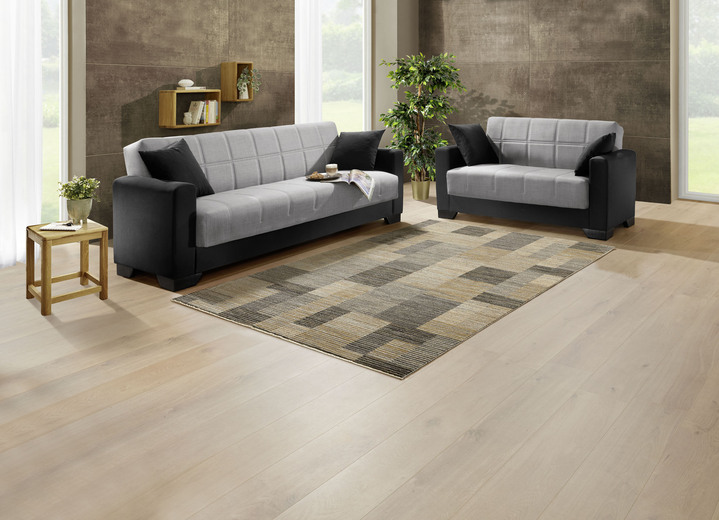 Polstergruppen - Moderne Polstermöbel mit Bonnellfederkern, in Farbe SCHWARZ-SILBER, in Ausführung 1 Dreisitzer + 2 Sessel Ansicht 3