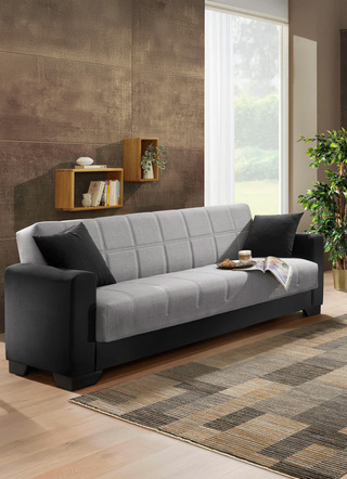 Polstergruppen - Moderne Polstermöbel mit Bonnellfederkern, in Farbe SCHWARZ-SILBER, in Ausführung 1 Dreisitzer + 2 Sessel – Farbe SCHWARZ-SILBER – Ansicht 