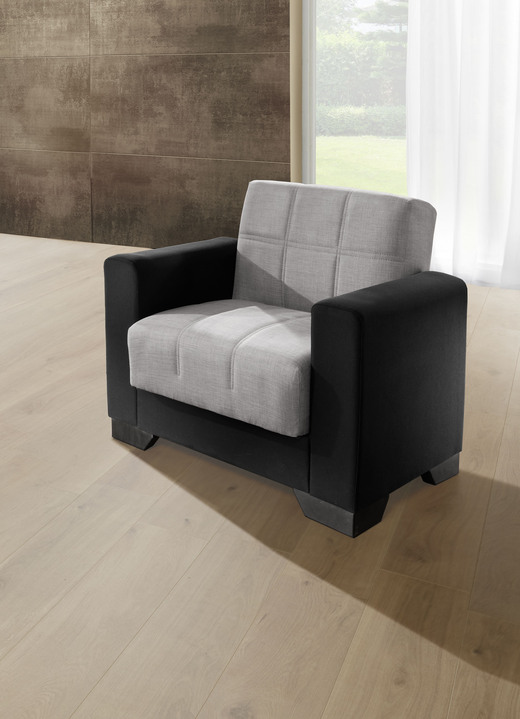 Polstergruppen - Moderne Polstermöbel mit Bonnellfederkern, in Farbe SCHWARZ-SILBER, in Ausführung 1 Dreisitzer + 2 Sessel Ansicht 5