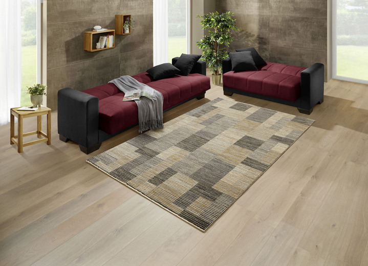 Polstergruppen - Moderne Polstermöbel , in Farbe SCHW.-BORDEAUX, in Ausführung 1 Dreisitzer + 2 Sessel Ansicht 3