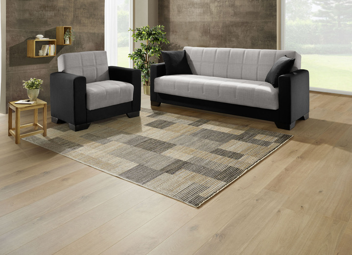 Polstergruppen - Moderne Polstermöbel mit Bonnellfederkern, in Farbe SCHWARZ-SILBER, in Ausführung 1 Dreisitzer + 2 Sessel Ansicht 2